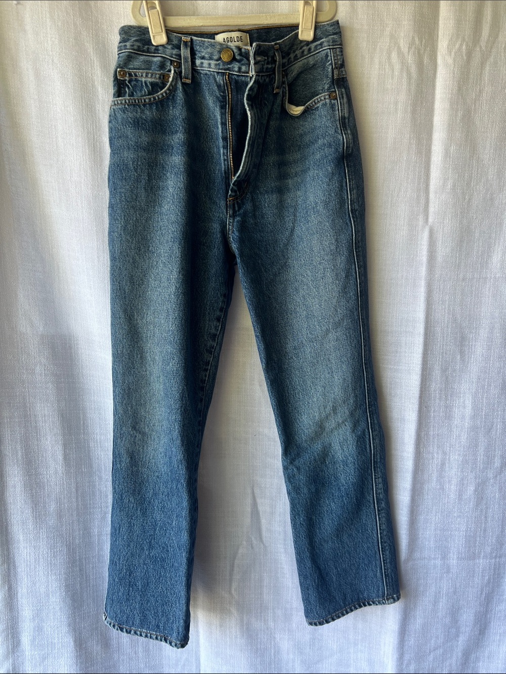 AGOLDE Women's Straight-Leg Jeans in Medium Blue Wash Size 25 “Pinch Waist”
